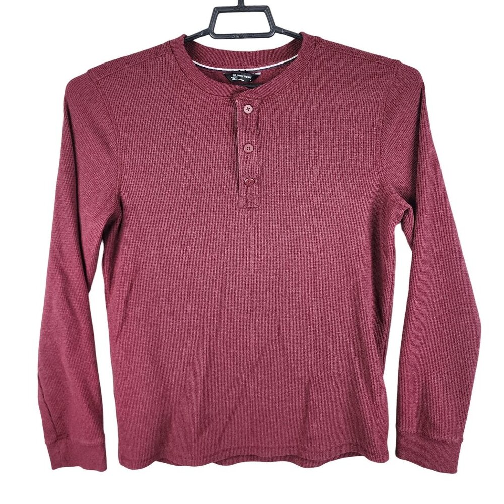 Mens Burgundy Members Mark Thermal Henley Shirt Long Sleeve Size M
